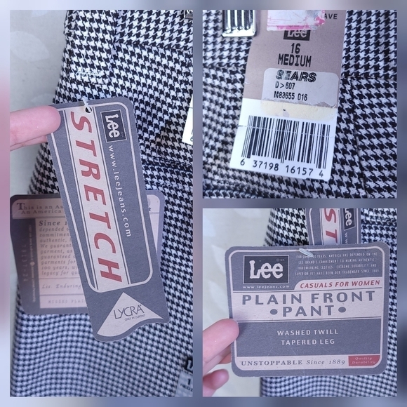 Vintage 90s Lee Houndstooth Tapered Leg Trouser Pants Black White Plus 16 - Picture 14 of 16